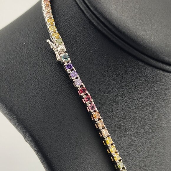 Rainbow Radiance – Sterling Silver Multi-Gemstone Tennis Necklace - Picture 5 of 7